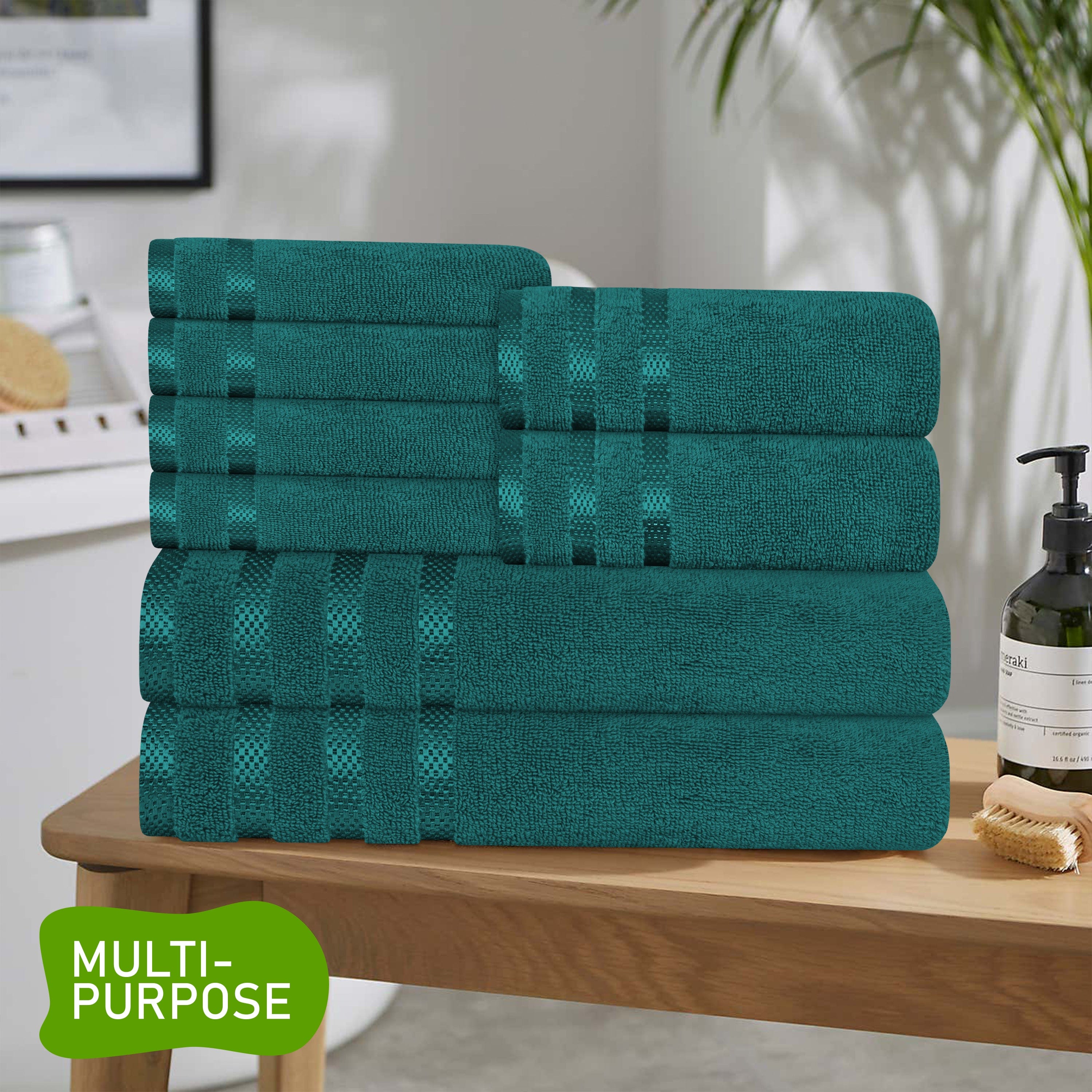 OLIVIA ROCCO Belmont Viscose Stripe Jade Green Towels 100% Cotton Hotel Quality Super Absorbent 10 Piece Bale Set 4 Hand Towels And 12 Face Cloths