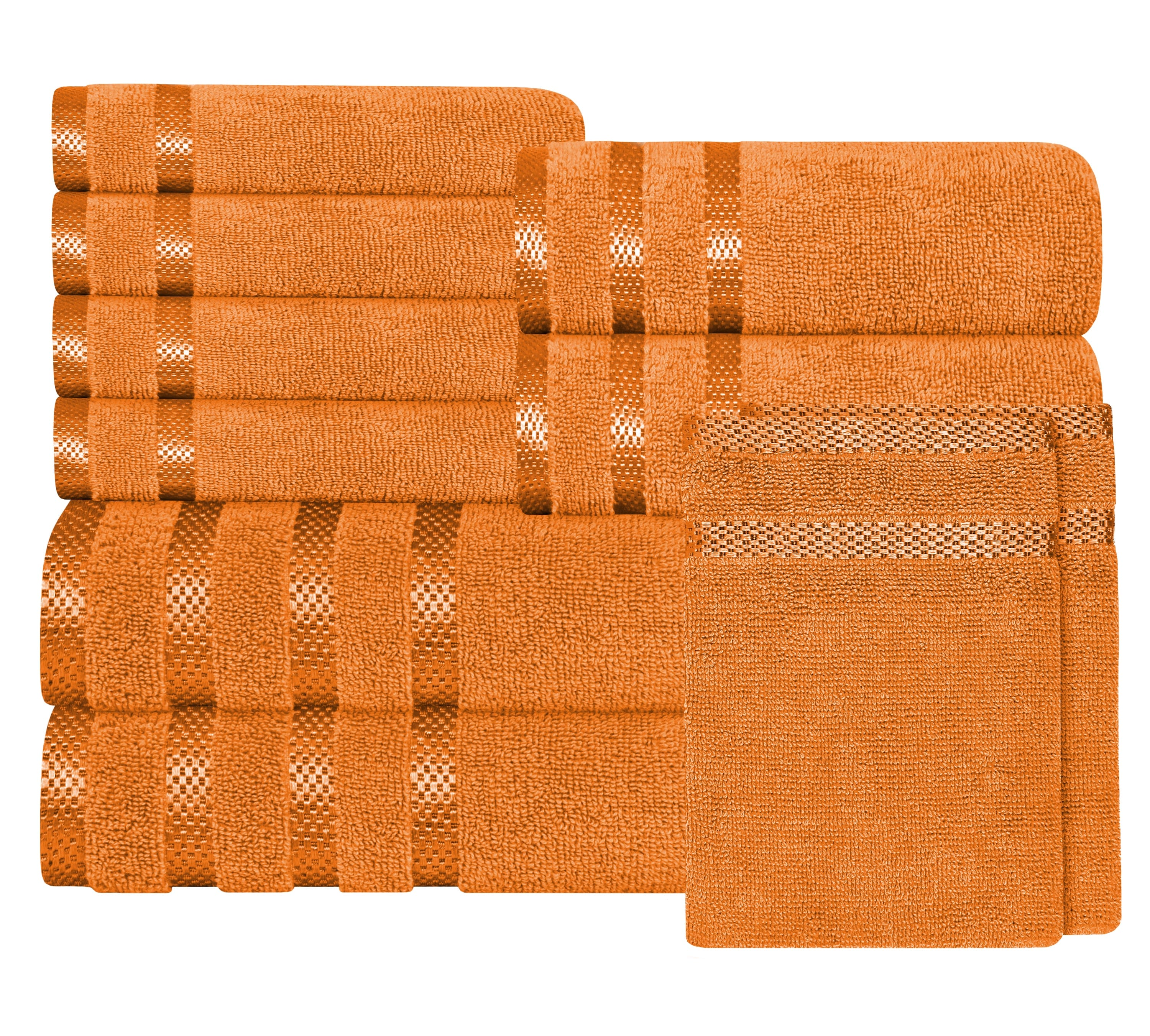 OLIVIA ROCCO Belmont Viscose Stripe Orange Towels 100% Cotton Hotel Quality Super Absorbent 10 Piece Bale Set, 4 Hand Towels
