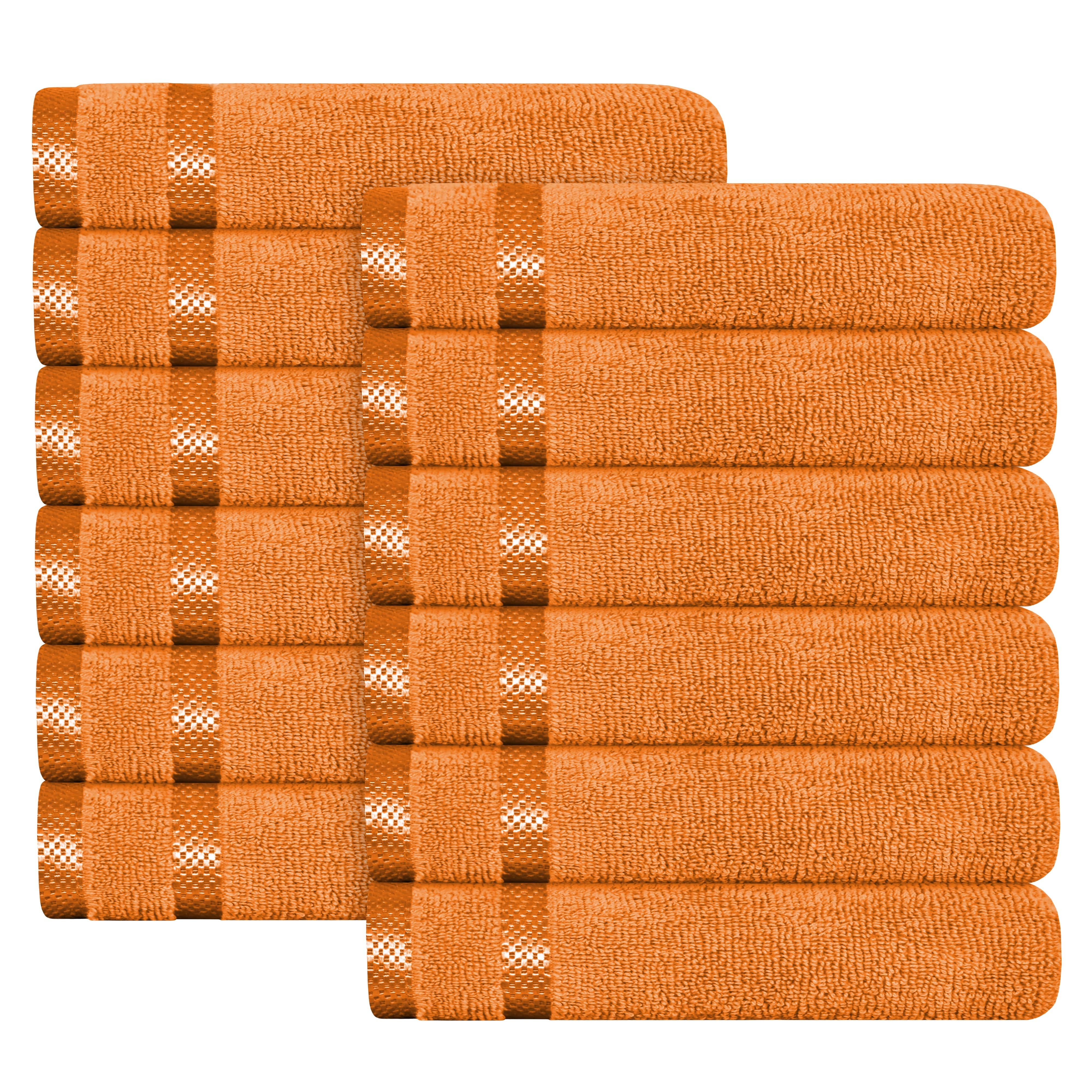 OLIVIA ROCCO Belmont Viscose Stripe Orange Towels 100% Cotton Hotel Quality Super Absorbent 10 Piece Bale Set, 4 Hand Towels