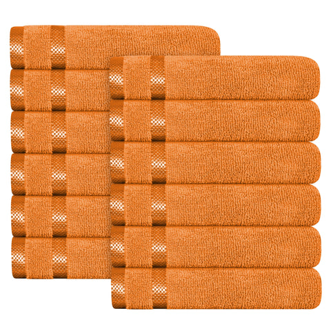 OLIVIA ROCCO Belmont Viscose Stripe Orange Towels 100% Cotton Hotel Quality Super Absorbent 10 Piece Bale Set, 4 Hand Towels