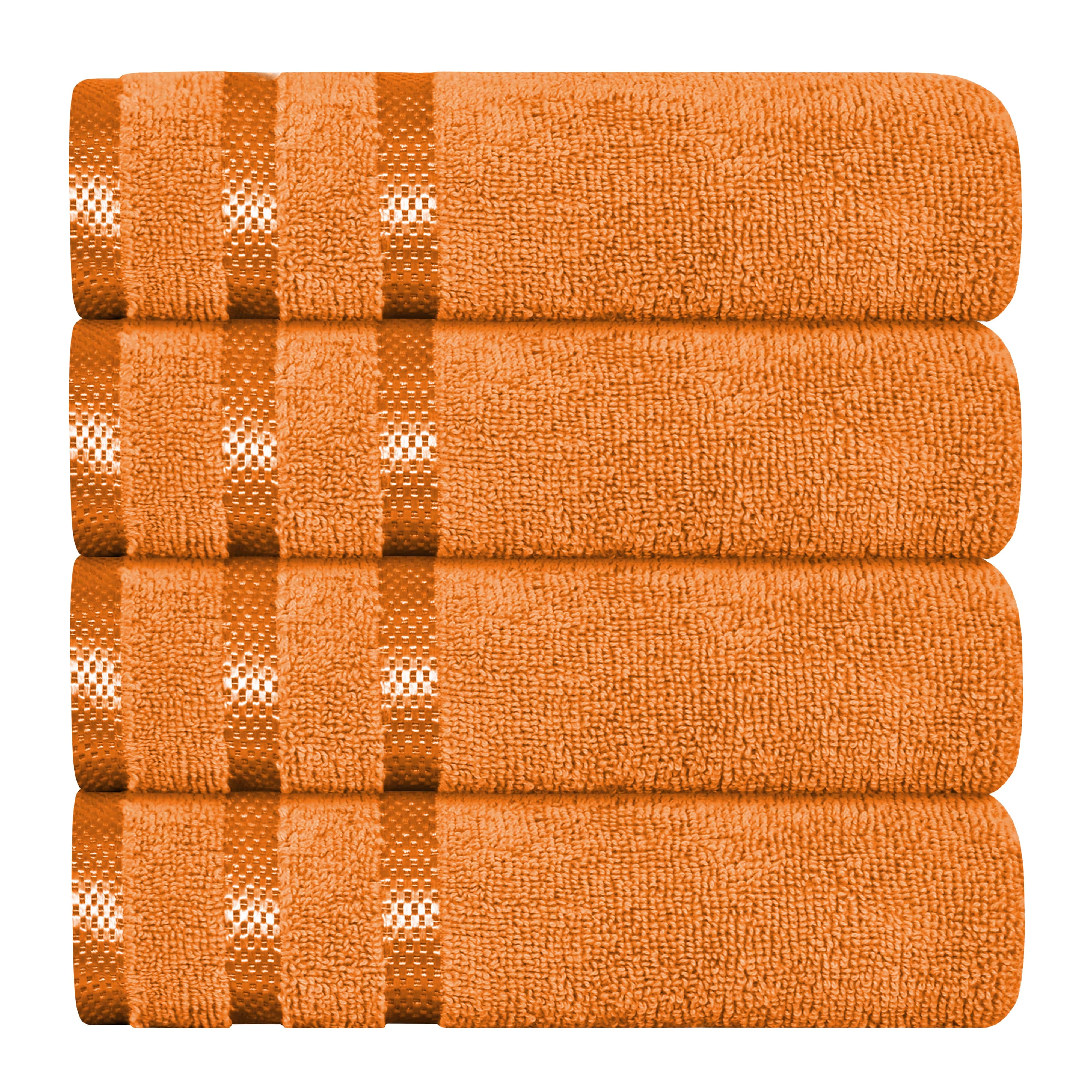 OLIVIA ROCCO Belmont Viscose Stripe Orange Towels 100% Cotton Hotel Quality Super Absorbent 10 Piece Bale Set, 4 Hand Towels