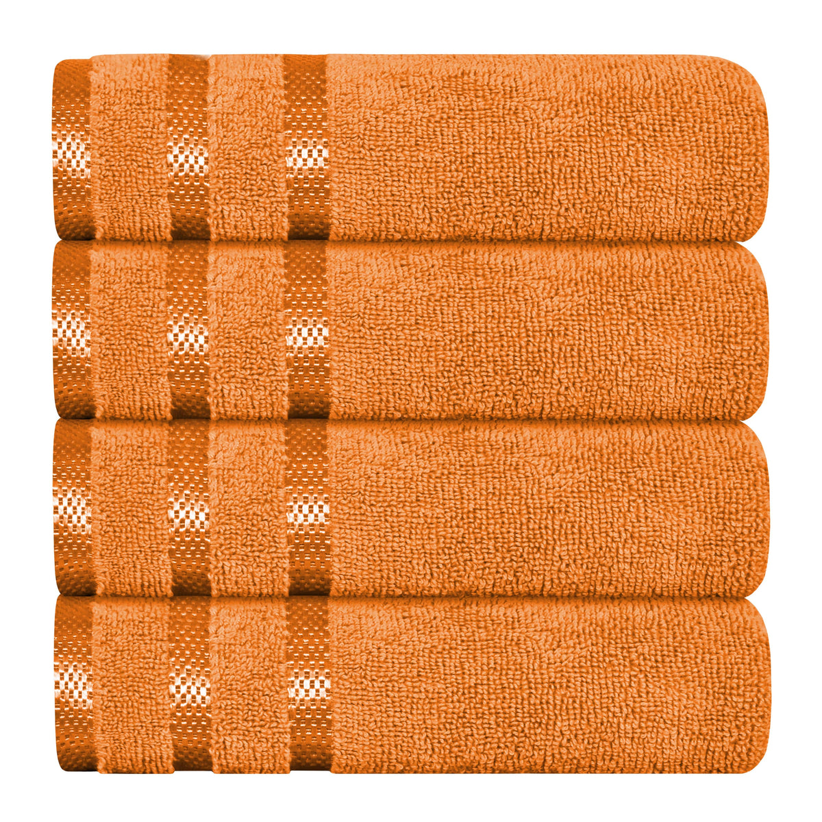 OLIVIA ROCCO Belmont Viscose Stripe Orange Towels 100% Cotton Hotel Quality Super Absorbent 10 Piece Bale Set, 4 Hand Towels
