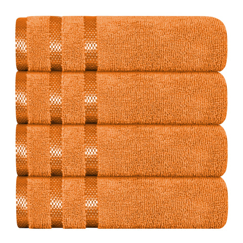 OLIVIA ROCCO Belmont Viscose Stripe Orange Towels 100% Cotton Hotel Quality Super Absorbent 10 Piece Bale Set, 4 Hand Towels