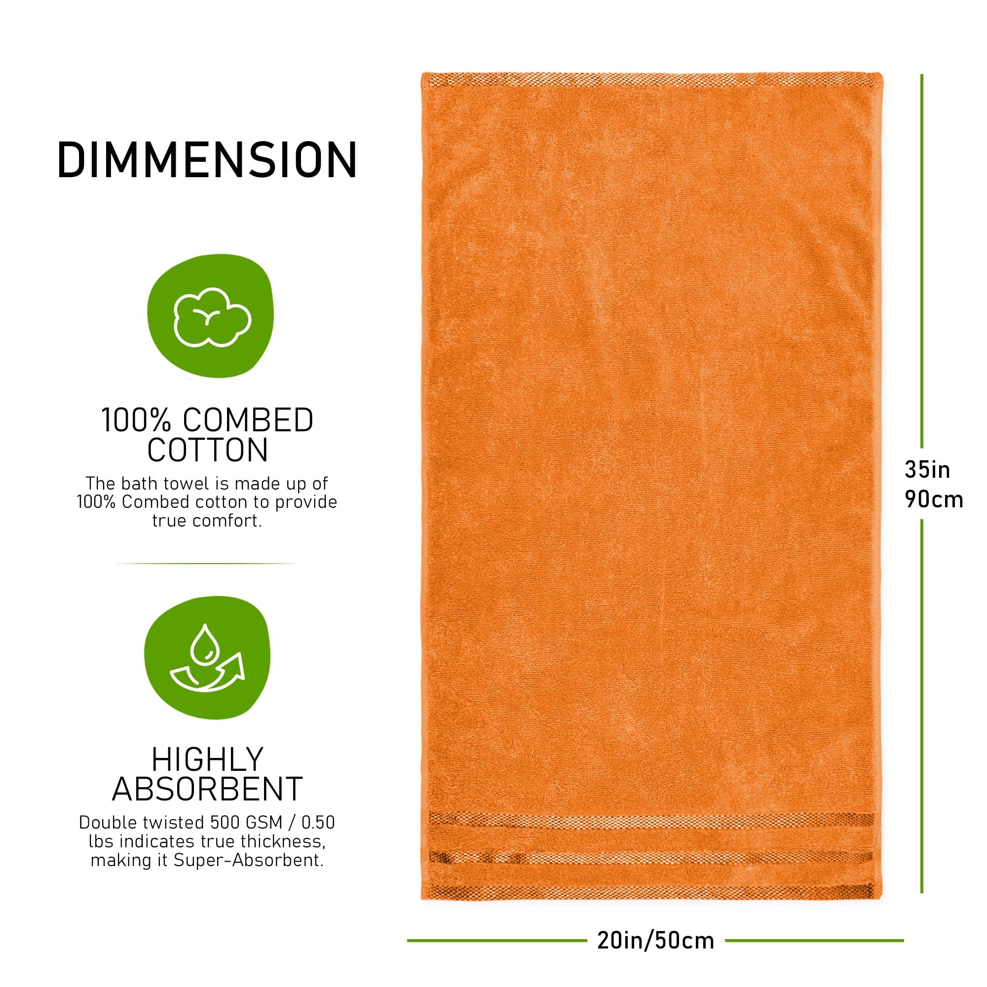 OLIVIA ROCCO Belmont Viscose Stripe Orange Towels 100% Cotton Hotel Quality Super Absorbent 10 Piece Bale Set, 4 Hand Towels