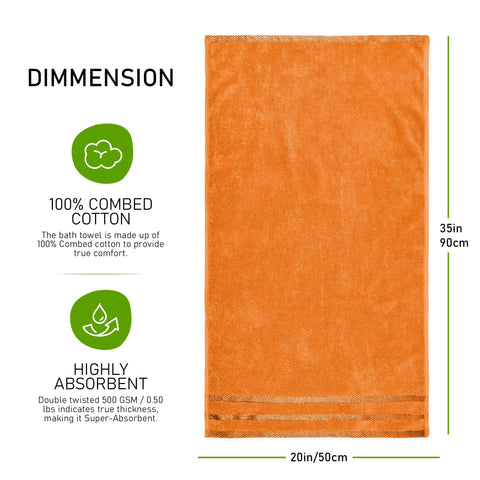 OLIVIA ROCCO Belmont Viscose Stripe Orange Towels 100% Cotton Hotel Quality Super Absorbent 10 Piece Bale Set, 4 Hand Towels