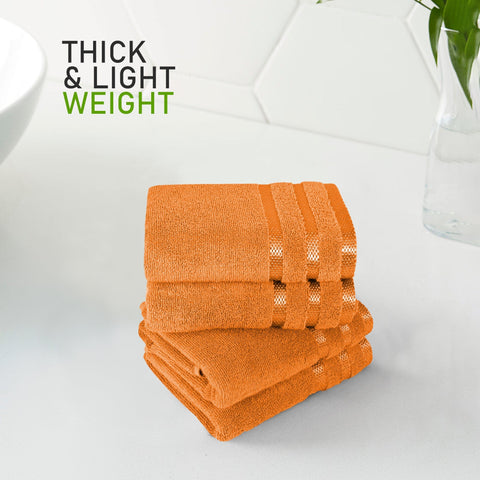 OLIVIA ROCCO Belmont Viscose Stripe Orange Towels 100% Cotton Hotel Quality Super Absorbent 10 Piece Bale Set, 4 Hand Towels