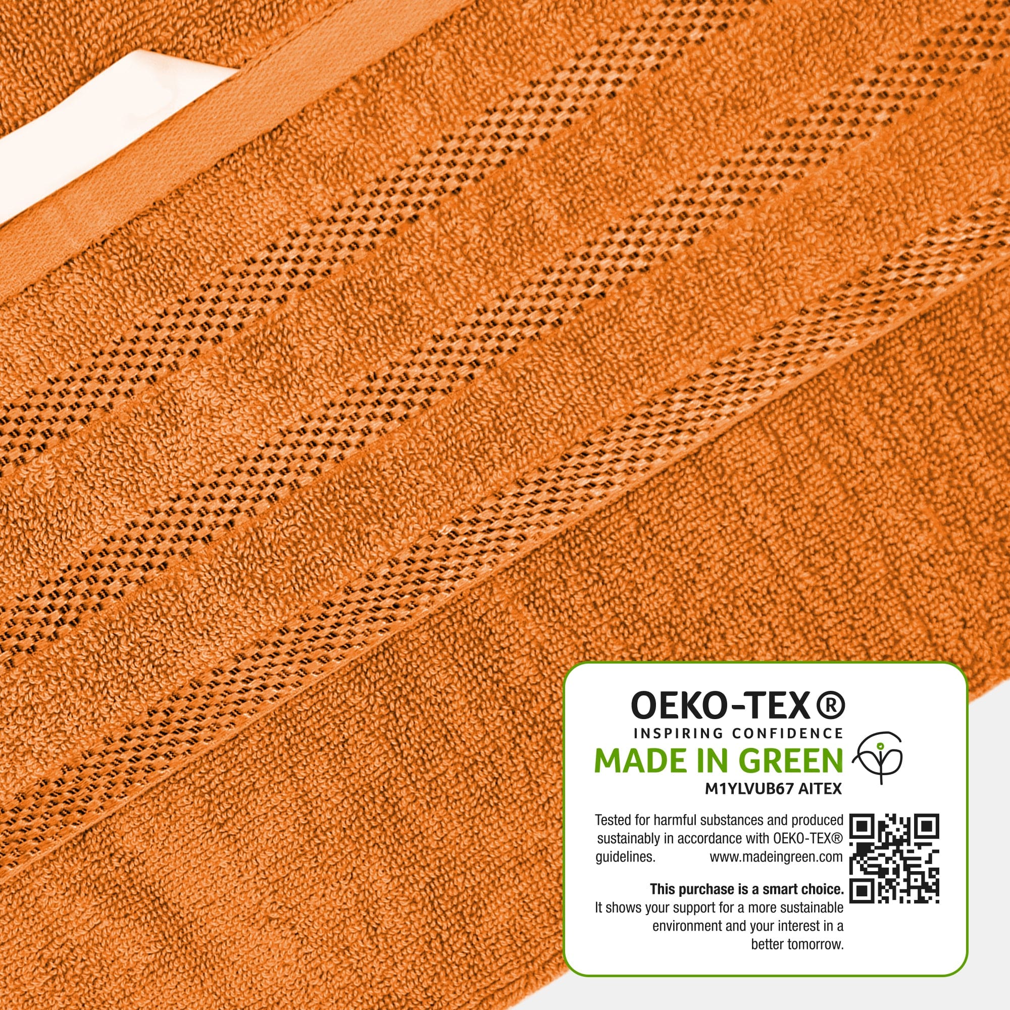 OLIVIA ROCCO Belmont Viscose Stripe Orange Towels 100% Cotton Hotel Quality Super Absorbent 10 Piece Bale Set, 4 Hand Towels