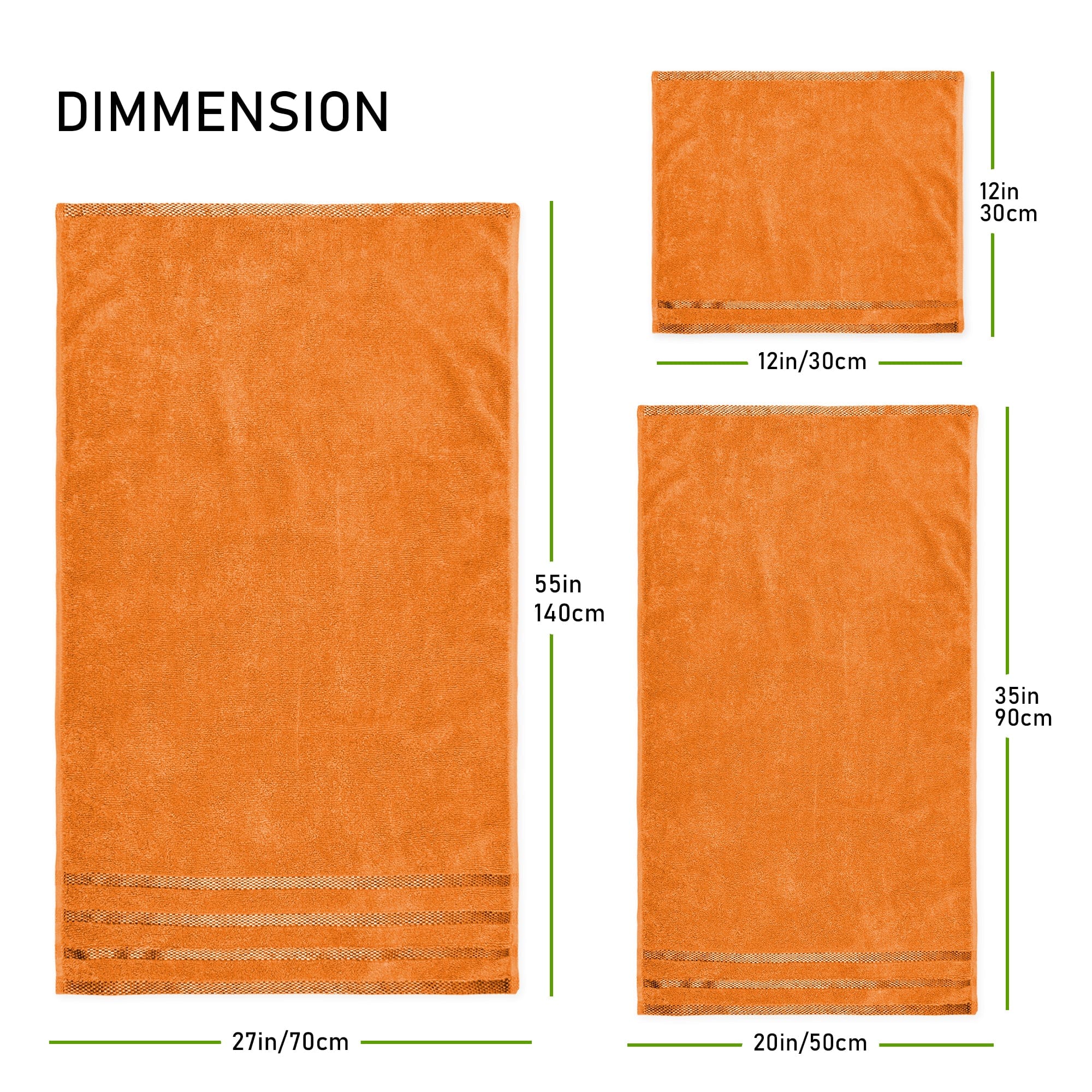OLIVIA ROCCO Belmont Viscose Stripe Orange Towels 100% Cotton Hotel Quality Super Absorbent 10 Piece Bale Set, 4 Hand Towels