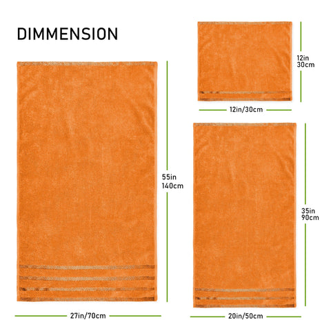 OLIVIA ROCCO Belmont Viscose Stripe Orange Towels 100% Cotton Hotel Quality Super Absorbent 10 Piece Bale Set, 4 Hand Towels