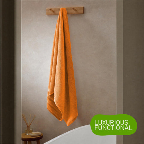 OLIVIA ROCCO Belmont Viscose Stripe Orange Towels 100% Cotton Hotel Quality Super Absorbent 10 Piece Bale Set, 4 Hand Towels