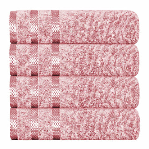 OLIVIA ROCCO Belmont Viscose Stripe Pink Towels 100 Percent Cotton Hotel Quality Super Absorbent 10 Piece Bale Set 4 Hand Towels 12 Face Cloths