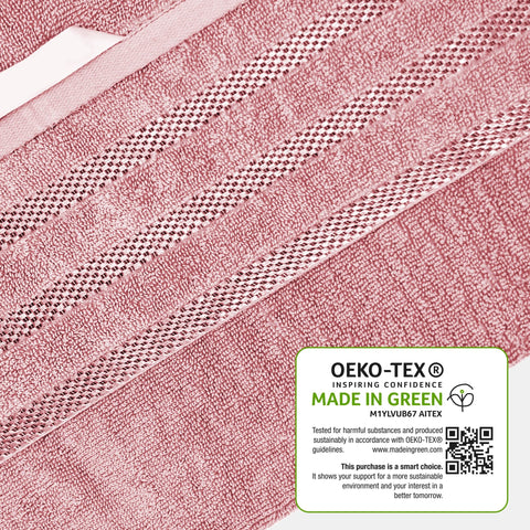 OLIVIA ROCCO Belmont Viscose Stripe Pink Towels 100 Percent Cotton Hotel Quality Super Absorbent 10 Piece Bale Set 4 Hand Towels 12 Face Cloths