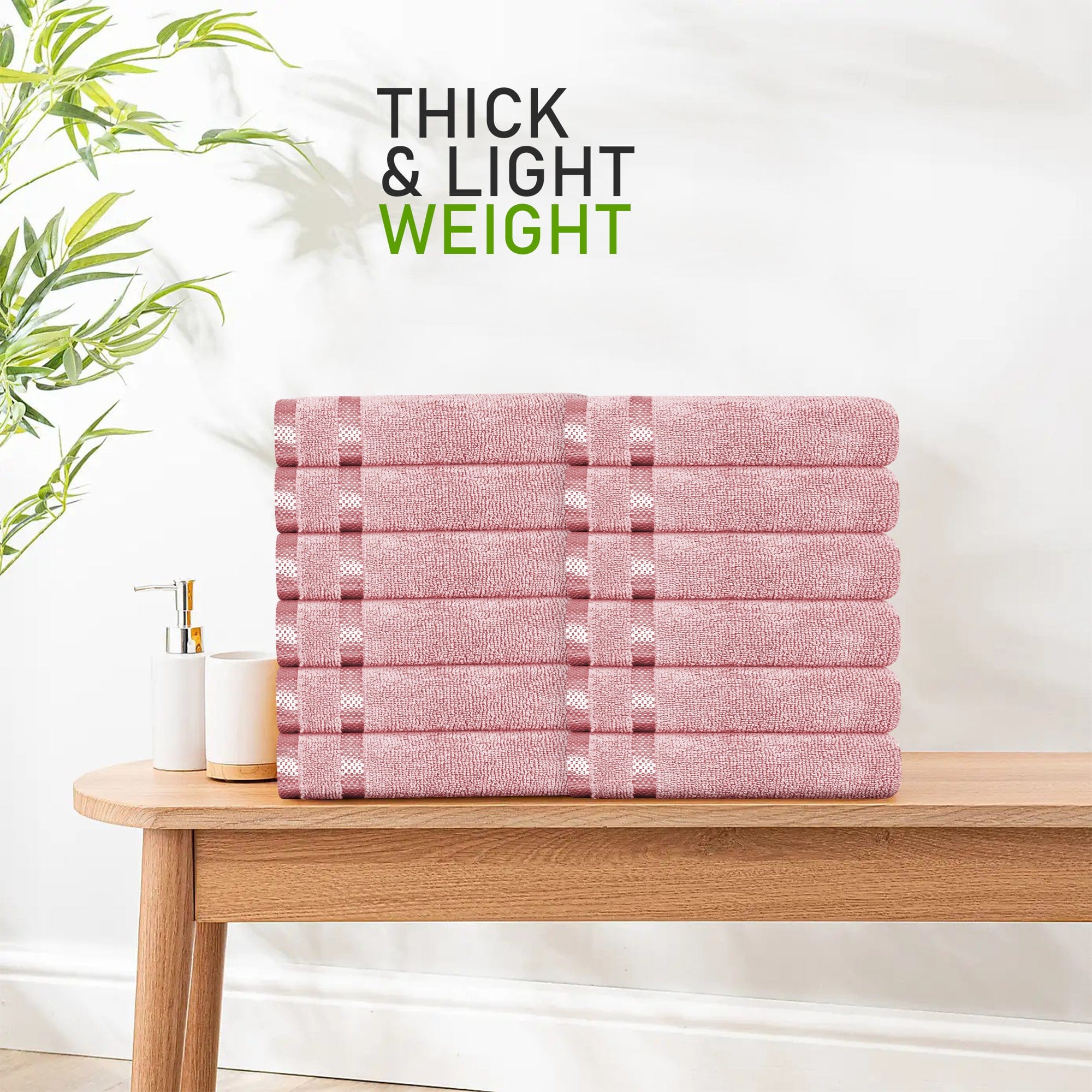 OLIVIA ROCCO Belmont Viscose Stripe Pink Towels 100 Percent Cotton Hotel Quality Super Absorbent 10 Piece Bale Set 4 Hand Towels 12 Face Cloths