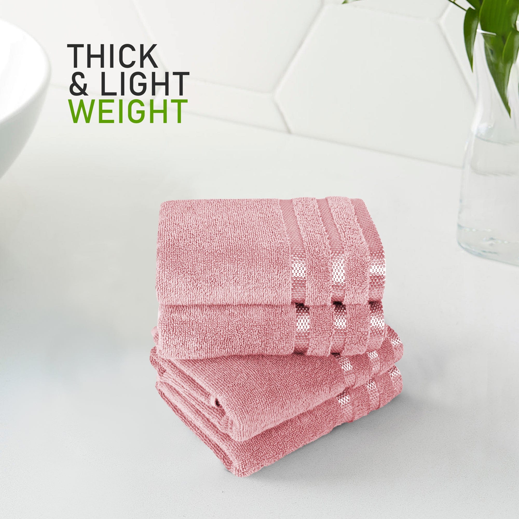 OLIVIA ROCCO Belmont Viscose Stripe Pink Towels 100 Percent Cotton Hotel Quality Super Absorbent 10 Piece Bale Set 4 Hand Towels 12 Face Cloths
