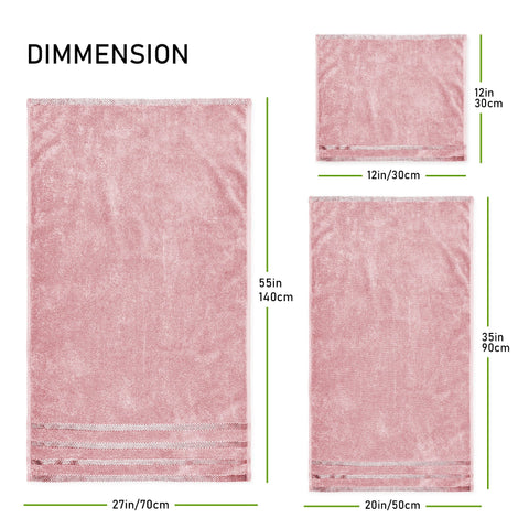 OLIVIA ROCCO Belmont Viscose Stripe Pink Towels 100 Percent Cotton Hotel Quality Super Absorbent 10 Piece Bale Set 4 Hand Towels 12 Face Cloths