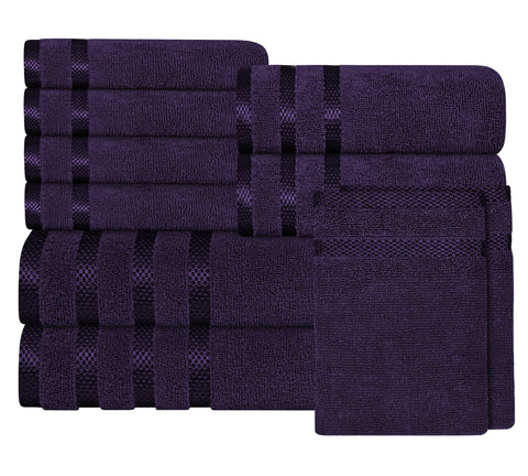 OLIVIA ROCCO Belmont Viscose Stripe Purple Towels 100 Percent Cotton Hotel Quality Super Absorbent 10 Piece Bale Set 4 Hand Towels 12 Face Cloths