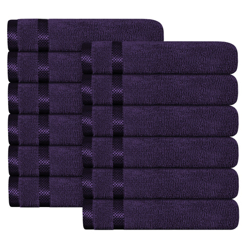 OLIVIA ROCCO Belmont Viscose Stripe Purple Towels 100 Percent Cotton Hotel Quality Super Absorbent 10 Piece Bale Set 4 Hand Towels 12 Face Cloths