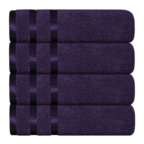 OLIVIA ROCCO Belmont Viscose Stripe Purple Towels 100 Percent Cotton Hotel Quality Super Absorbent 10 Piece Bale Set 4 Hand Towels 12 Face Cloths
