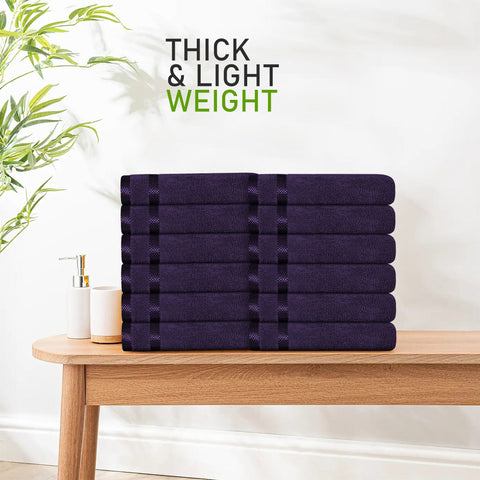 OLIVIA ROCCO Belmont Viscose Stripe Purple Towels 100 Percent Cotton Hotel Quality Super Absorbent 10 Piece Bale Set 4 Hand Towels 12 Face Cloths