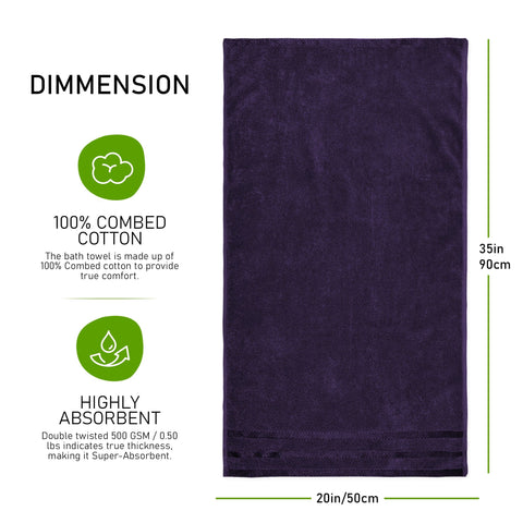 OLIVIA ROCCO Belmont Viscose Stripe Purple Towels 100 Percent Cotton Hotel Quality Super Absorbent 10 Piece Bale Set 4 Hand Towels 12 Face Cloths