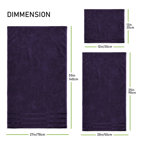 OLIVIA ROCCO Belmont Viscose Stripe Purple Towels 100 Percent Cotton Hotel Quality Super Absorbent 10 Piece Bale Set 4 Hand Towels 12 Face Cloths