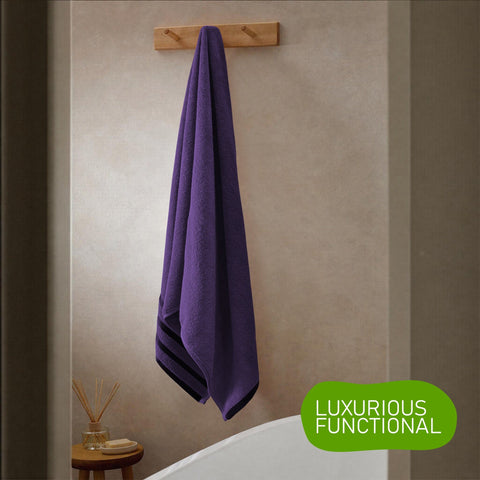 OLIVIA ROCCO Belmont Viscose Stripe Purple Towels 100 Percent Cotton Hotel Quality Super Absorbent 10 Piece Bale Set 4 Hand Towels 12 Face Cloths