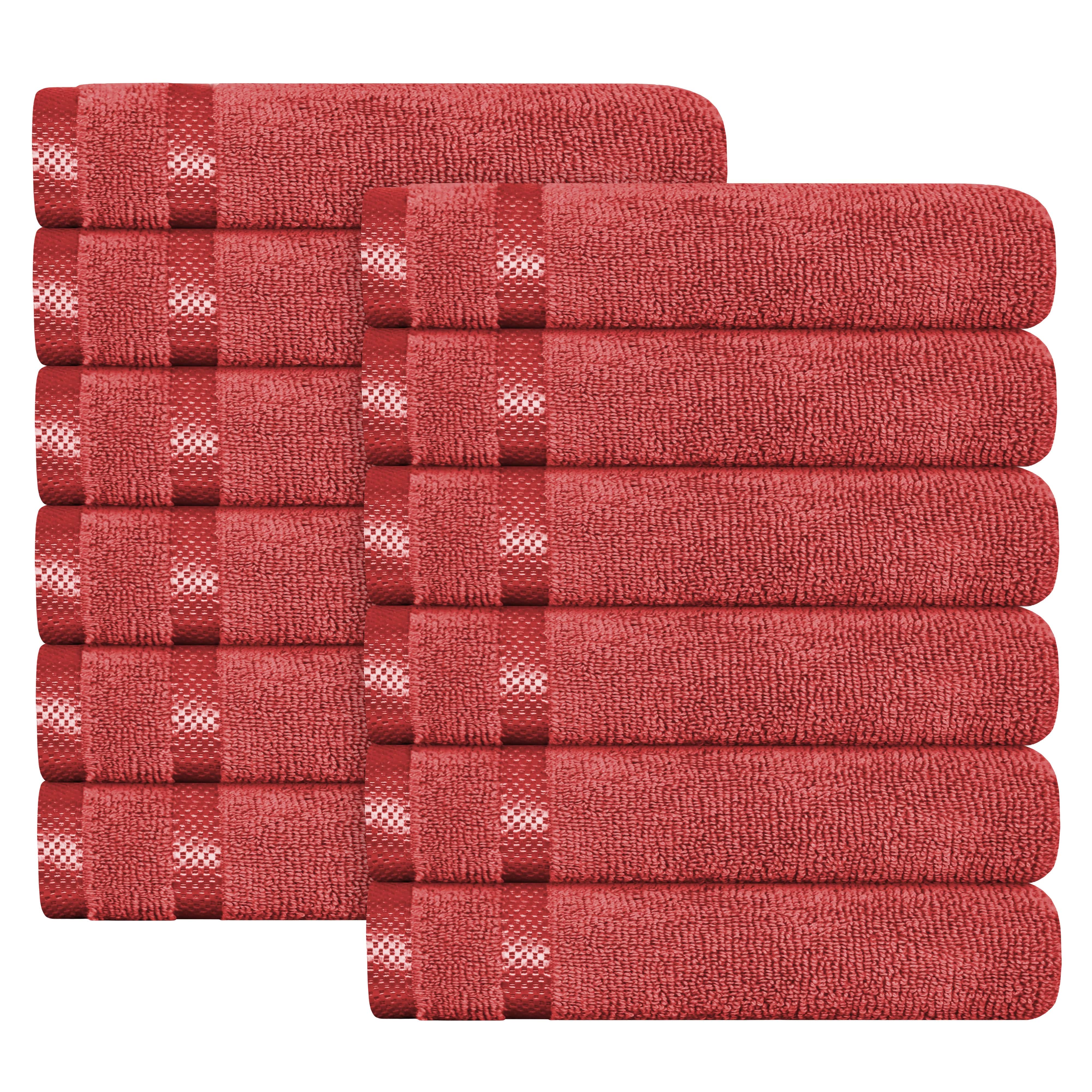 OLIVIA ROCCO Belmont Viscose Stripe Red Towels 100 Percent Cotton Hotel Quality Super Absorbent 10 Piece Bale Set 4 Hand Towel And 12 Face Cloths