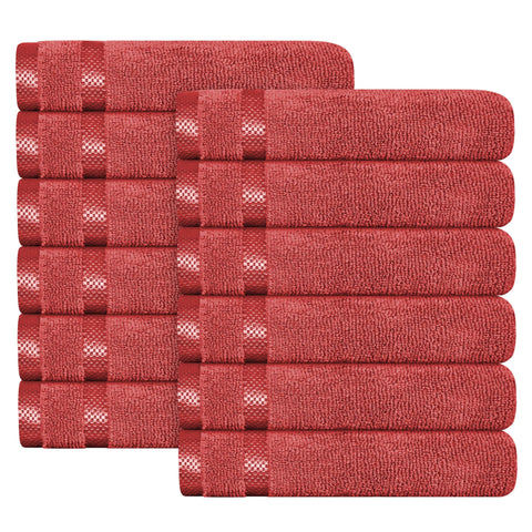 OLIVIA ROCCO Belmont Viscose Stripe Red Towels 100 Percent Cotton Hotel Quality Super Absorbent 10 Piece Bale Set 4 Hand Towel And 12 Face Cloths