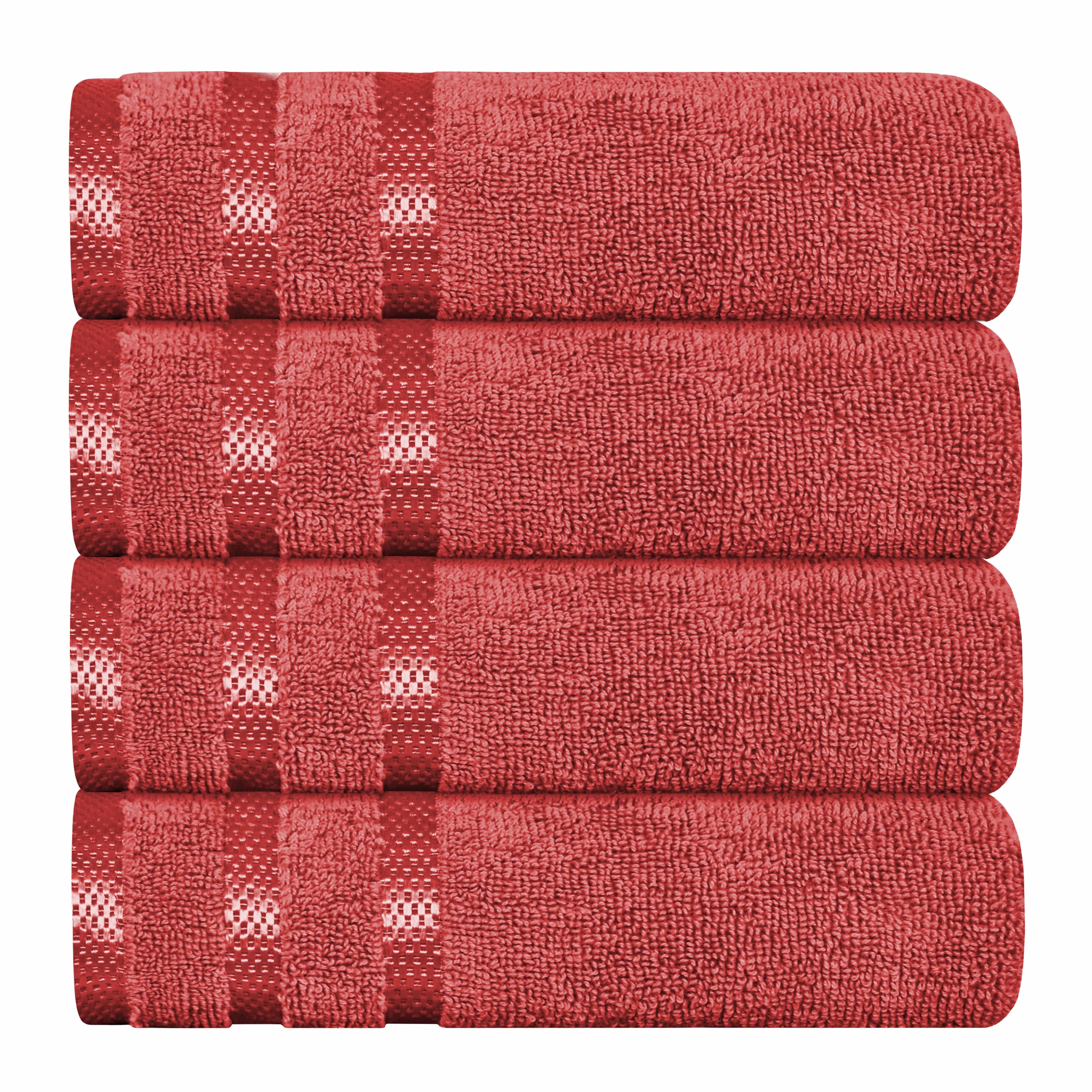OLIVIA ROCCO Belmont Viscose Stripe Red Towels 100 Percent Cotton Hotel Quality Super Absorbent 10 Piece Bale Set 4 Hand Towel And 12 Face Cloths