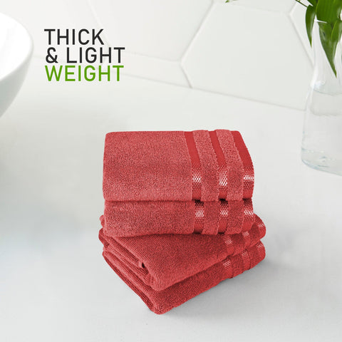 OLIVIA ROCCO Belmont Viscose Stripe Red Towels 100 Percent Cotton Hotel Quality Super Absorbent 10 Piece Bale Set 4 Hand Towel And 12 Face Cloths