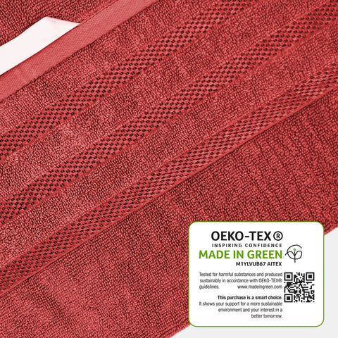OLIVIA ROCCO Belmont Viscose Stripe Red Towels 100 Percent Cotton Hotel Quality Super Absorbent 10 Piece Bale Set 4 Hand Towel And 12 Face Cloths