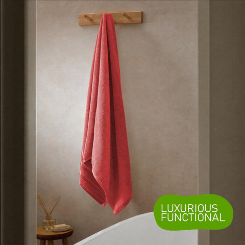 OLIVIA ROCCO Belmont Viscose Stripe Red Towels 100 Percent Cotton Hotel Quality Super Absorbent 10 Piece Bale Set 4 Hand Towel And 12 Face Cloths