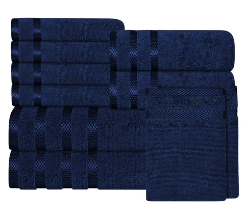 OLIVIA ROCCO Belmont Viscose Stripe Royal Blue Towels 100 Percent Cotton Hotel Quality 10 Piece Bale Set Includes 4 Hand Towels And 12 Face Cloths