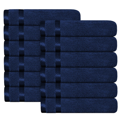 OLIVIA ROCCO Belmont Viscose Stripe Royal Blue Towels 100 Percent Cotton Hotel Quality 10 Piece Bale Set Includes 4 Hand Towels And 12 Face Cloths