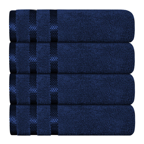 OLIVIA ROCCO Belmont Viscose Stripe Royal Blue Towels 100 Percent Cotton Hotel Quality 10 Piece Bale Set Includes 4 Hand Towels And 12 Face Cloths