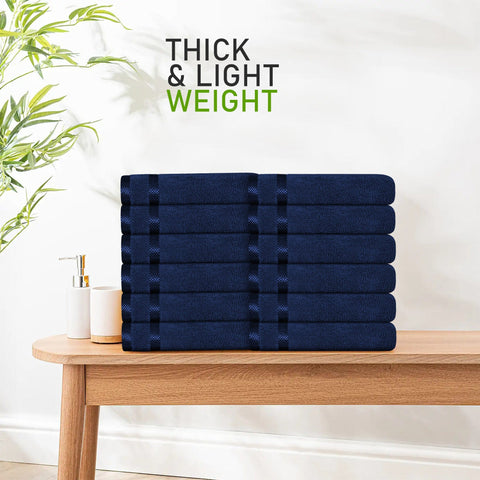 OLIVIA ROCCO Belmont Viscose Stripe Royal Blue Towels 100 Percent Cotton Hotel Quality 10 Piece Bale Set Includes 4 Hand Towels And 12 Face Cloths