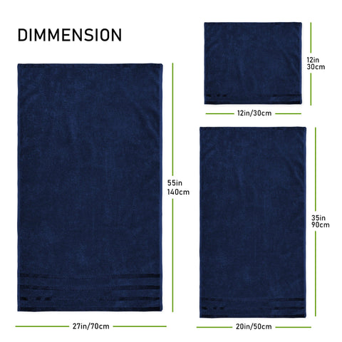 OLIVIA ROCCO Belmont Viscose Stripe Royal Blue Towels 100 Percent Cotton Hotel Quality 10 Piece Bale Set Includes 4 Hand Towels And 12 Face Cloths