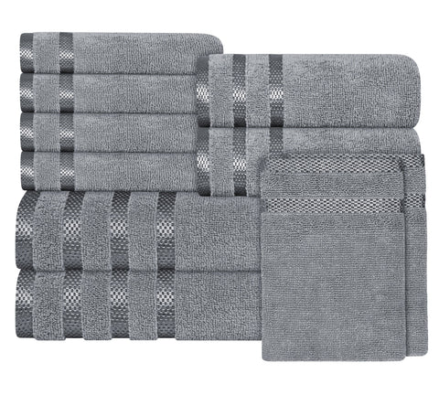 OLIVIA ROCCO Belmont Viscose Stripe Silver Towels 100 Percent Cotton Quality Super Absorbent 10 Piece Bale Set with 4 Hand Towels and 12 Face Cloths