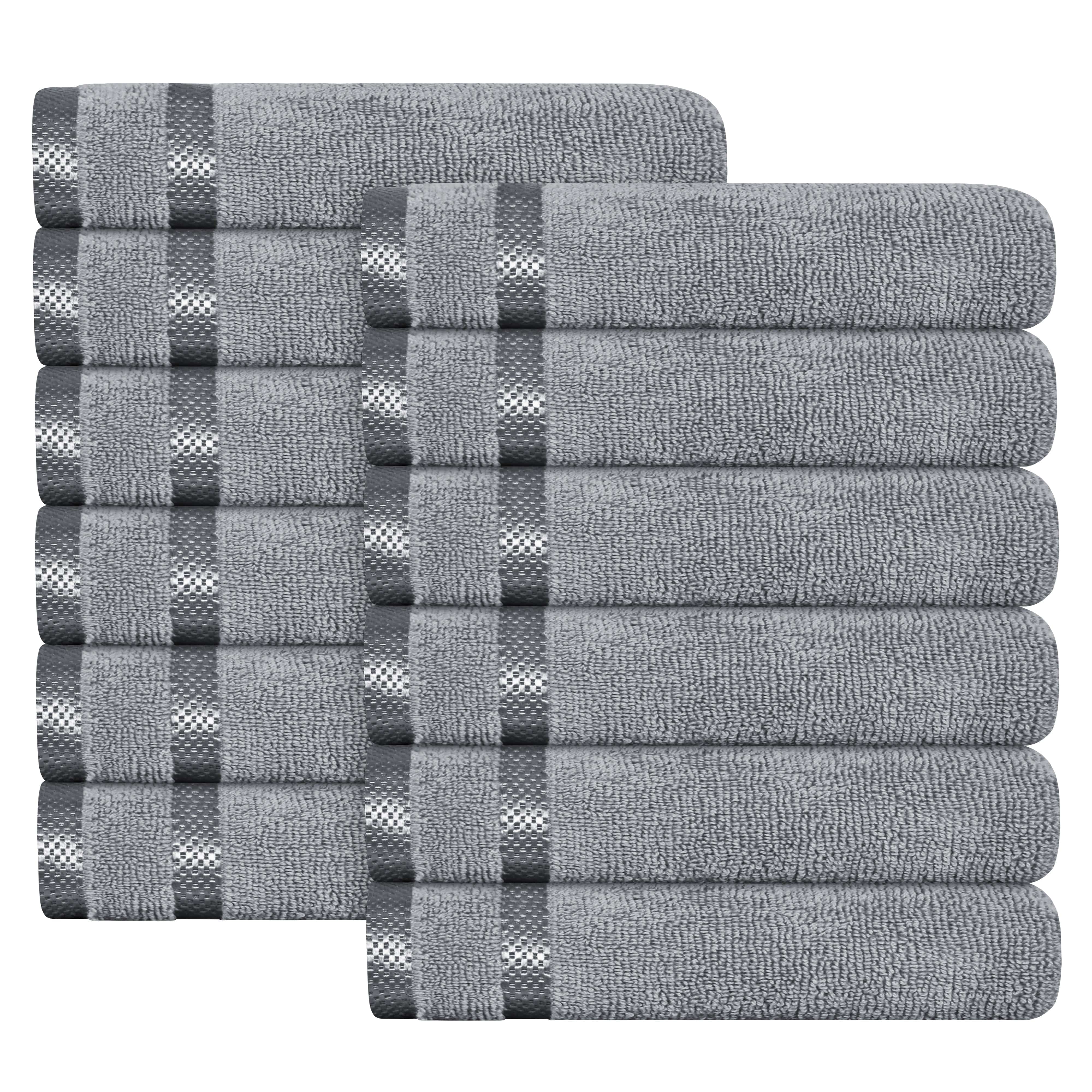 OLIVIA ROCCO Belmont Viscose Stripe Silver Towels 100 Percent Cotton Quality Super Absorbent 10 Piece Bale Set with 4 Hand Towels and 12 Face Cloths