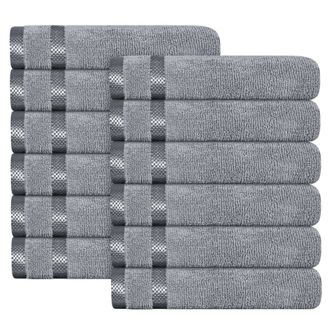 OLIVIA ROCCO Belmont Viscose Stripe Silver Towels 100 Percent Cotton Quality Super Absorbent 10 Piece Bale Set with 4 Hand Towels and 12 Face Cloths