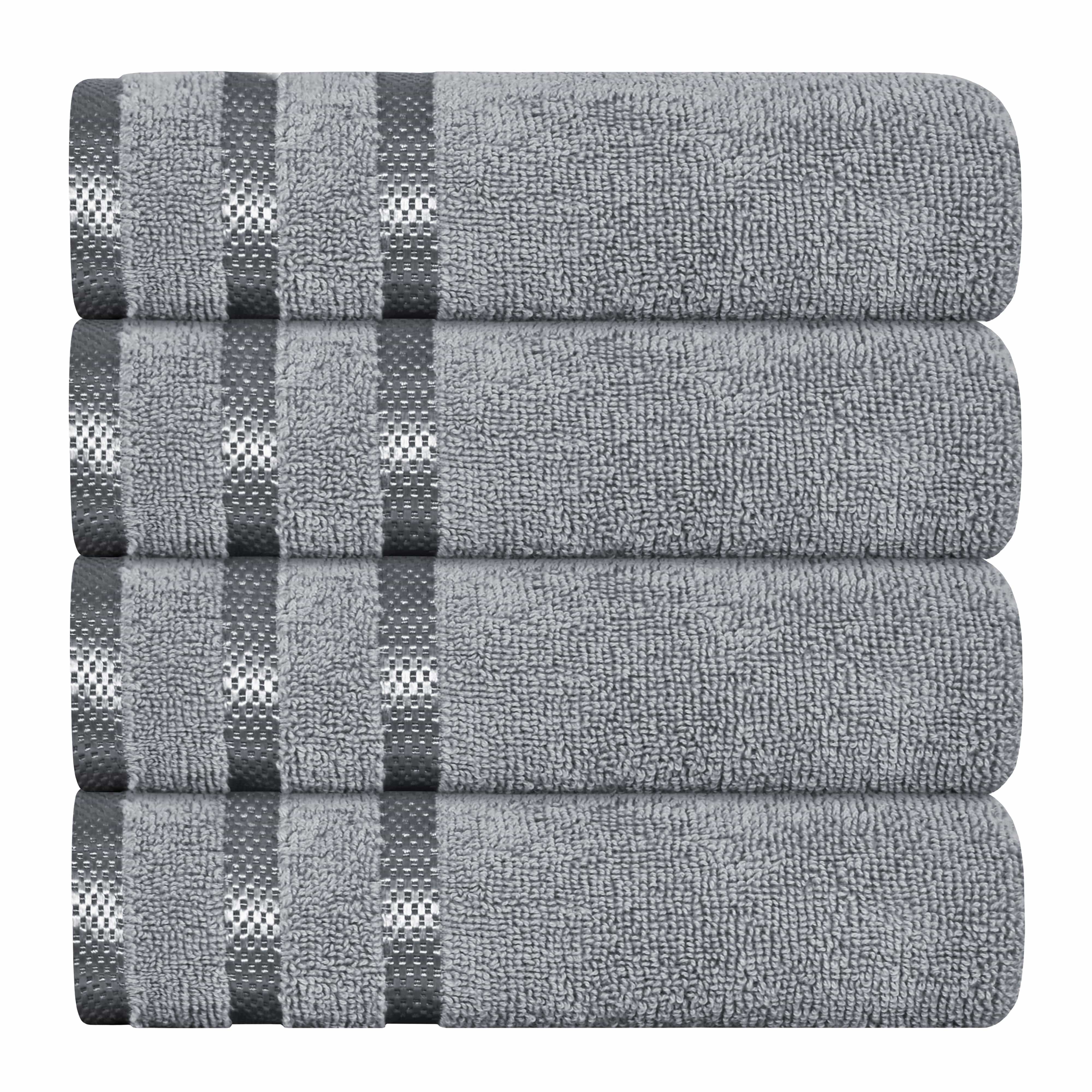 OLIVIA ROCCO Belmont Viscose Stripe Silver Towels 100 Percent Cotton Quality Super Absorbent 10 Piece Bale Set with 4 Hand Towels and 12 Face Cloths