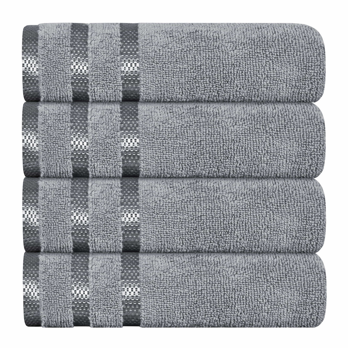 OLIVIA ROCCO Belmont Viscose Stripe Silver Towels 100 Percent Cotton Quality Super Absorbent 10 Piece Bale Set with 4 Hand Towels and 12 Face Cloths