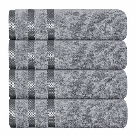 OLIVIA ROCCO Belmont Viscose Stripe Silver Towels 100 Percent Cotton Quality Super Absorbent 10 Piece Bale Set with 4 Hand Towels and 12 Face Cloths