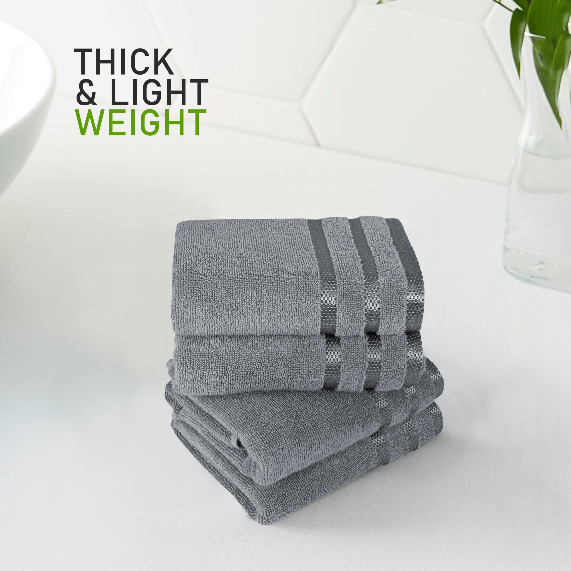 OLIVIA ROCCO Belmont Viscose Stripe Silver Towels 100 Percent Cotton Quality Super Absorbent 10 Piece Bale Set with 4 Hand Towels and 12 Face Cloths