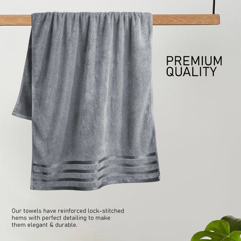 OLIVIA ROCCO Belmont Viscose Stripe Silver Towels 100 Percent Cotton Quality Super Absorbent 10 Piece Bale Set with 4 Hand Towels and 12 Face Cloths