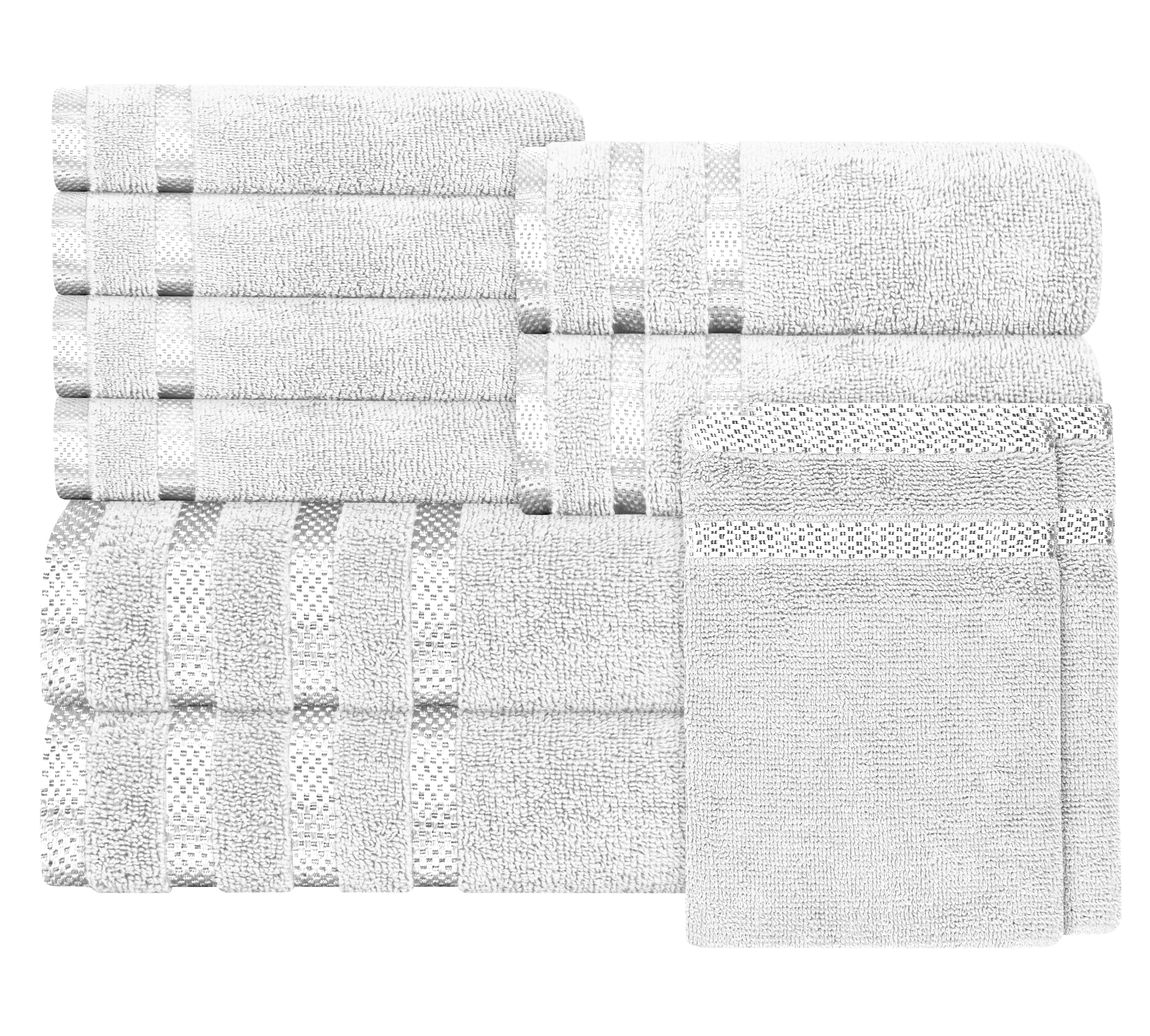 OLIVIA ROCCO Belmont Viscose Stripe White Towels 100 Percent Cotton Hotel Quality Super Absorbent 10 Piece Bale Set 4 Hand Towels 12 Face Cloths