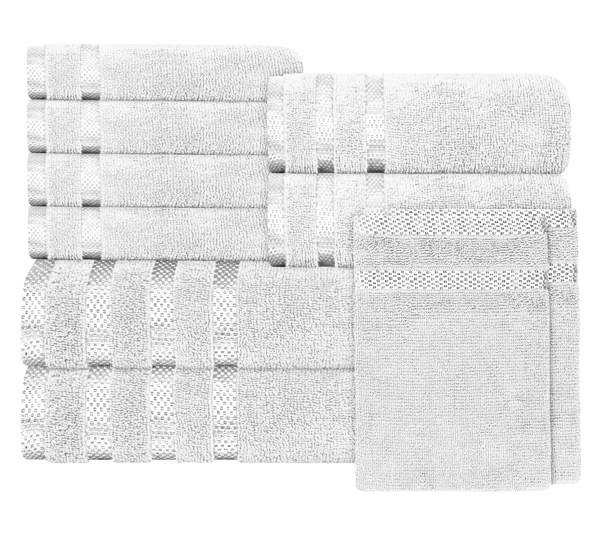 OLIVIA ROCCO Belmont Viscose Stripe White Towels 100 Percent Cotton Hotel Quality Super Absorbent 10 Piece Bale Set 4 Hand Towels 12 Face Cloths