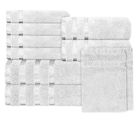 OLIVIA ROCCO Belmont Viscose Stripe White Towels 100 Percent Cotton Hotel Quality Super Absorbent 10 Piece Bale Set 4 Hand Towels 12 Face Cloths
