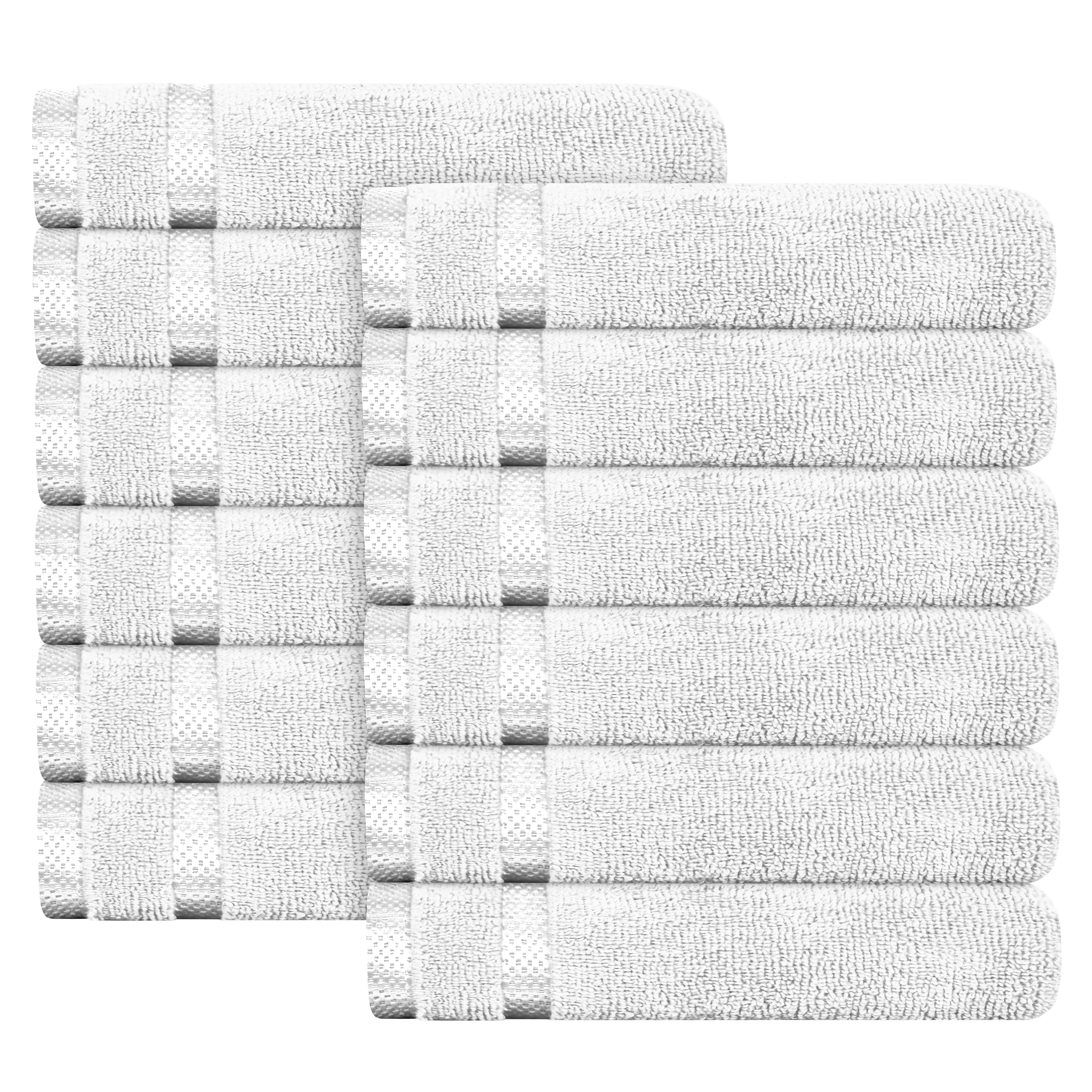 OLIVIA ROCCO Belmont Viscose Stripe White Towels 100 Percent Cotton Hotel Quality Super Absorbent 10 Piece Bale Set 4 Hand Towels 12 Face Cloths