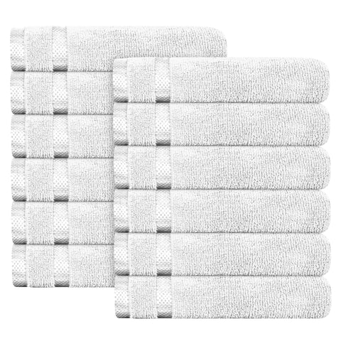 OLIVIA ROCCO Belmont Viscose Stripe White Towels 100 Percent Cotton Hotel Quality Super Absorbent 10 Piece Bale Set 4 Hand Towels 12 Face Cloths